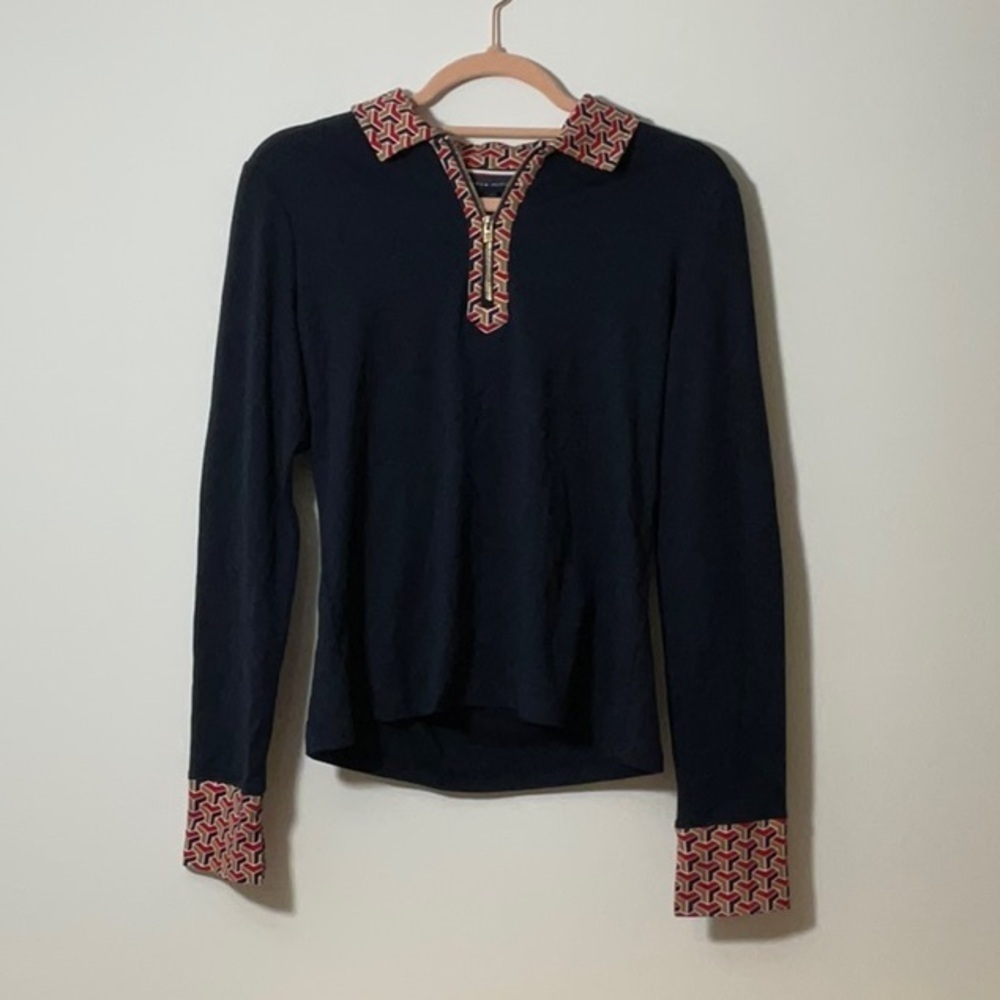 Tommy Hilfiger Blue and Red Long Sleeve Tee